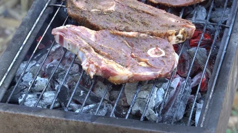 Meat is fried on the grill. Cooking Process Stock Footage 244575019
