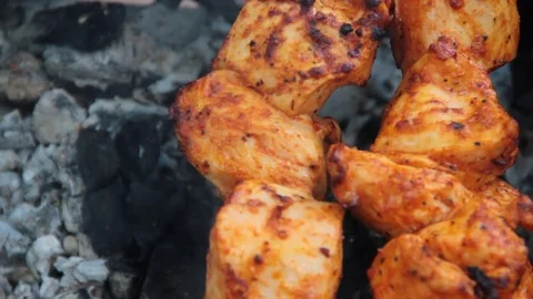 Meat is fried on a grill Video stock 76879471