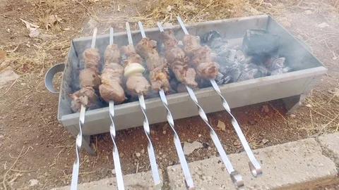 The meat is fried on the grill. Stock Footage 77125946