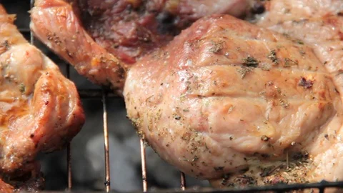 Meat is fried on a grill Video stock 78242265