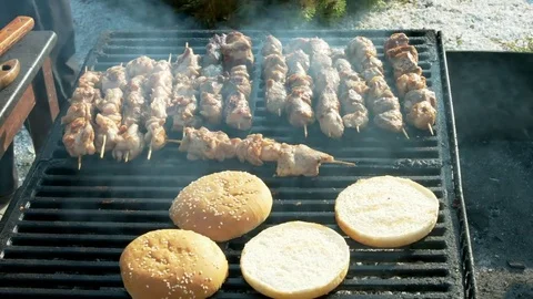 Meat fried on a grill Stock Footage 79707782