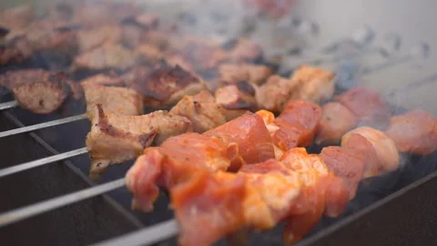 Meat is fried on the grill Stock Footage 96559185