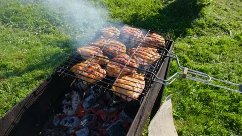 Meat is fried on the grill. Stock Footage 200789874