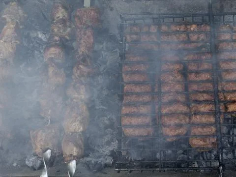 Meat fried on the grill. Stock Photos