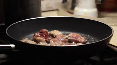 The meat is fried in a pan Stock Footage 133250768