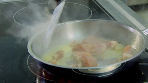 Meat fried in a skillet Video stock 70979427