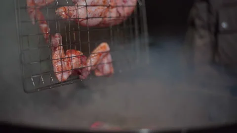 The meat is fried on a wire rack Stock Footage 166931463