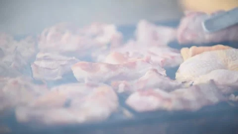 Meat frying on barbeque close up Stock Footage 331536521