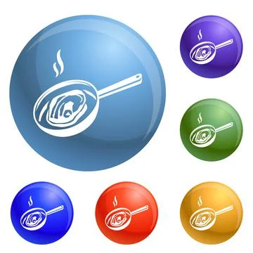 Meat on griddle icons set vector Illustrazione stock