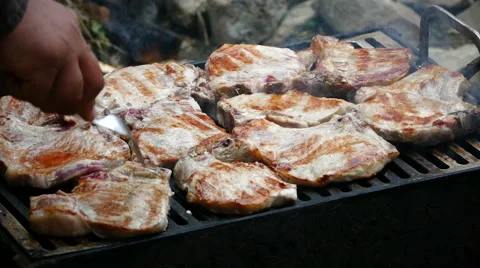 Meat on the grill, 4k Stock Footage 68370712
