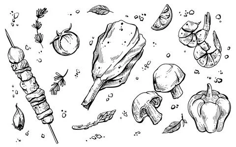 Meat grill and element 스톡 일러스트