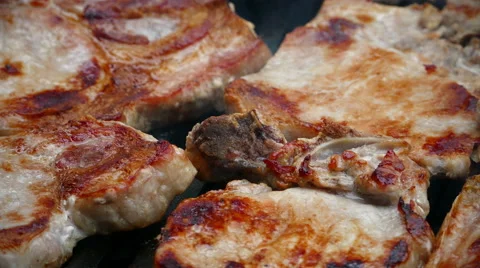 Meat on the grill, closeup, 4k Stock-Footage 68369375