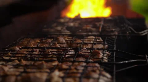 The meat on the grill Stock Footage 56542620