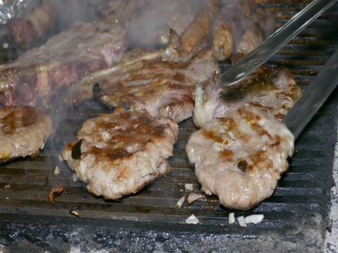 Meat on the grill Stock Footage 80289139