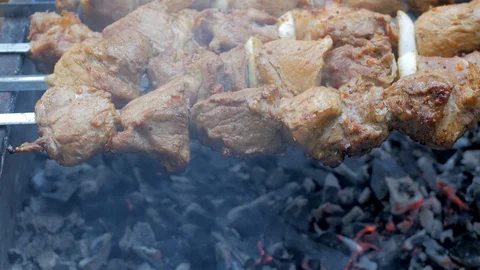 Meat on the grill Video stock 112431952