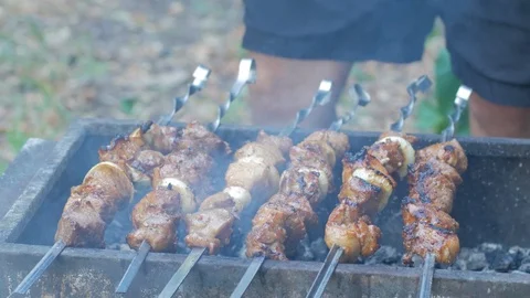 Meat on the grill Video stock 112432079