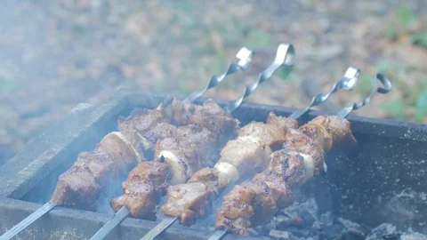 Meat on the grill Video stock 112432183