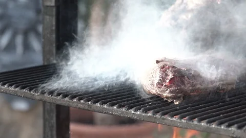 Meat on grill Stock Footage 127868933