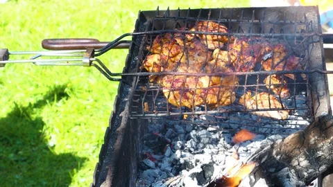 Meat on the grill outdoor Stock Footage 130873187