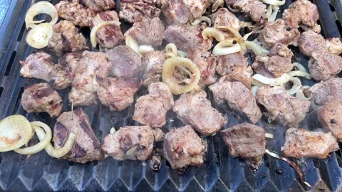 Meat on the grill outdoors Stock Footage 230939588