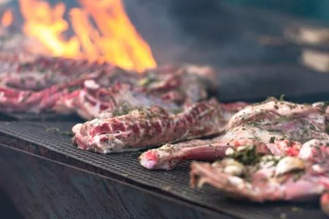 The meat on the grill Stock Photos