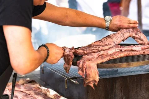 The meat on the grill Stock Photos
