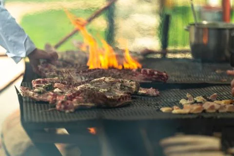 The meat on the grill Stock Photos