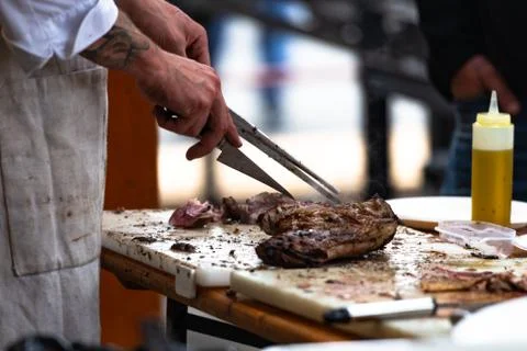 The meat on the grill Stock Photos