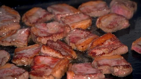 Meat is grilled. Close up Stock Footage 99066543