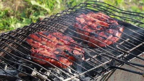 Meat grilled on the grid. 스톡 동영상 81461677