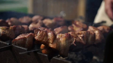 Meat is grilled on the grill Stock Footage 129053826