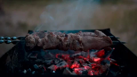 Meat is grilled on the grill Stock Footage 134833102