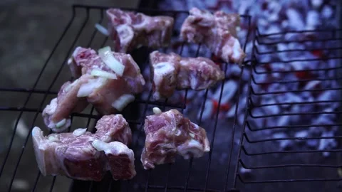 Meat is grilled on the grill Stock Footage 152528793