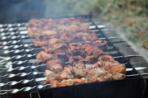 Meat is grilled Stock Photos