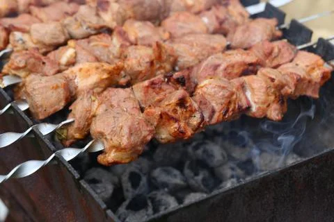Meat is grilled Foto stock