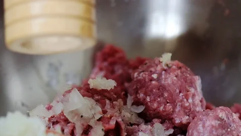 Meat grinder and minced beef and pork. preparation. Stock Footage 118922583