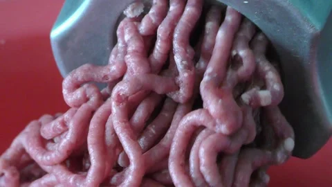 Meat grinder grinds meat into minced meat Stock Footage 166334086