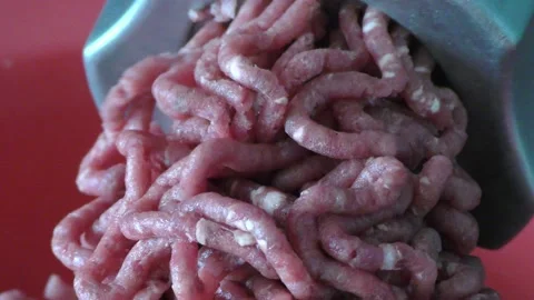 Meat grinder grinds meat into minced meat Stock Footage 166334669