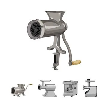 Meat grinder kitchen appliance preparing food processing equipment set イラスト素材