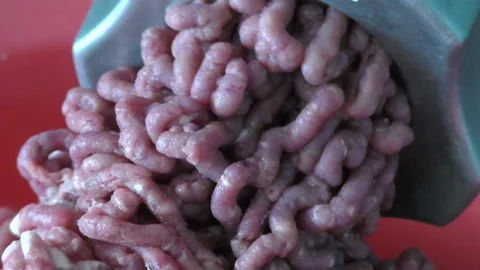 Meat grinder process raw meat into minced meat Stock Footage 165314799
