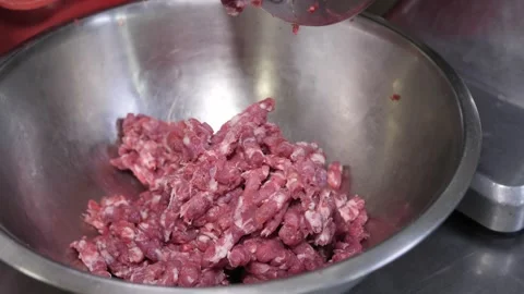 Meat grinder producing fresh minced lamb. Stock Footage 331248207