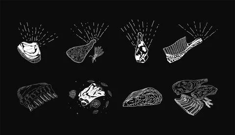 Meat - hand drawn collection. Vector. Stock Illustration