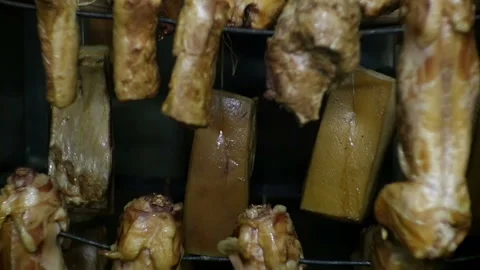 Meat is hanging in the fridge 스톡 동영상 93265731