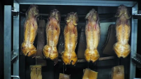 Meat hangs in the fridge 스톡 동영상 93265178