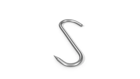 Meat Hook on a White Floor. S Shape Hook 3D Animation. Butcher Hook. 4K Stock Footage 309848033