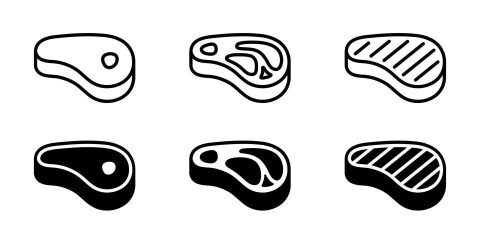 Meat icon set. Beef vector illustration. Steak symbol. BBQ sign. Raw meat p.. Stock Illustration