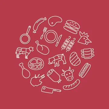Meat icons in circle Stock Illustration