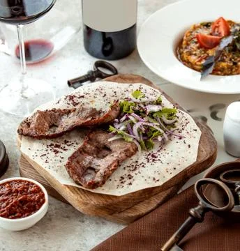 Meat kebab on the table Stock Photos