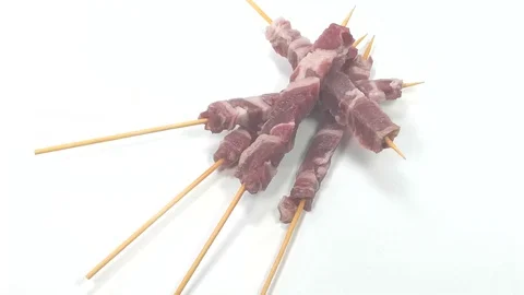 Meat kebabs ready for the grill Stock Footage 102649389