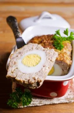 Meat Loaf with boiled egg Stock Photos